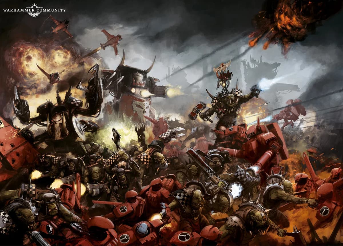 Arte oficial de Space Marines contra Orkos